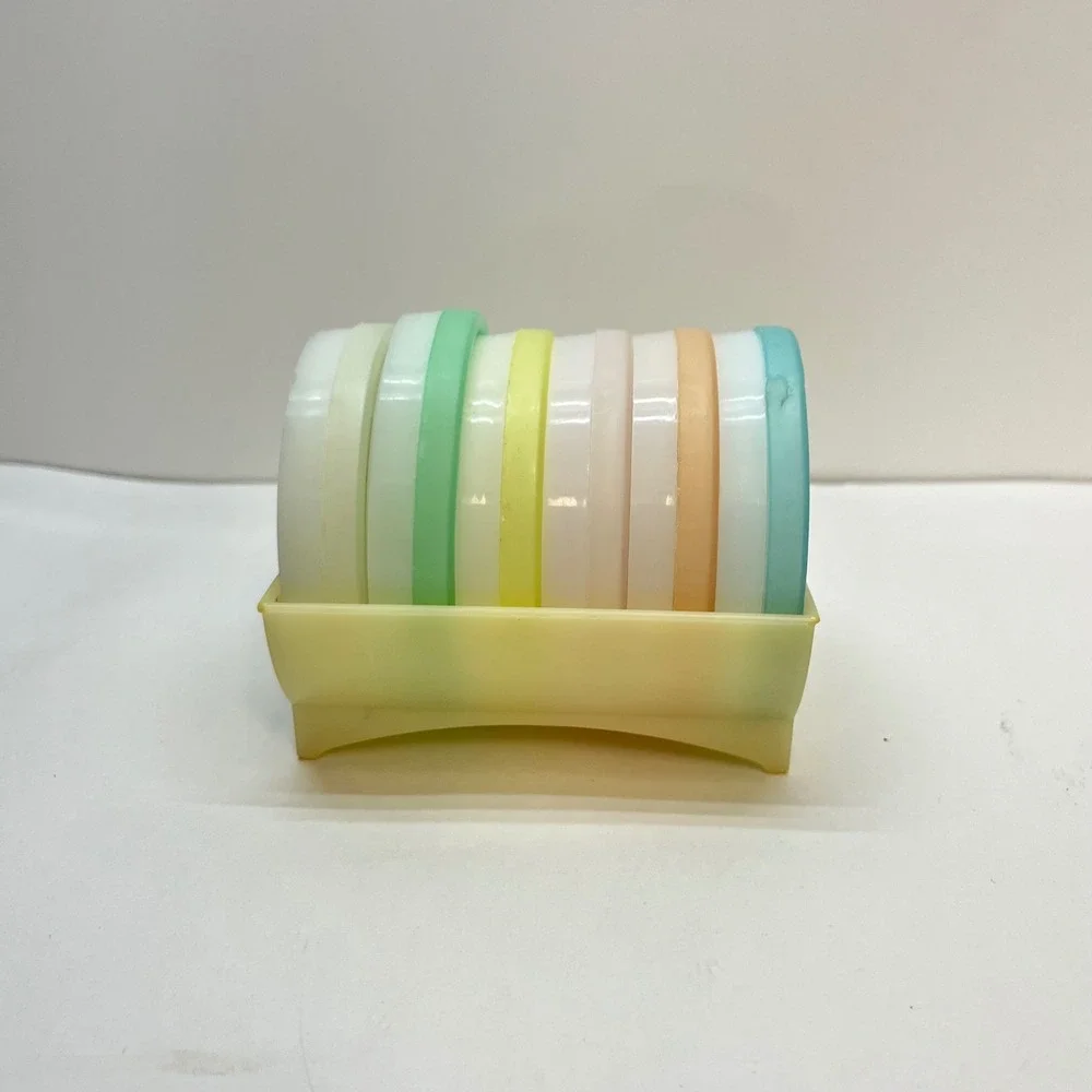 Vintage‎ Tupperware Wagon Wheel Coaster Set of 8 Pastel Colors with Caddy 567-13